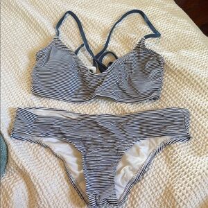 Blue and White Striped Bikini